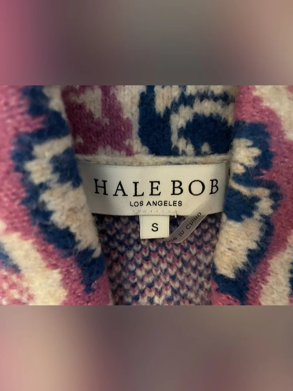 Hale Bob Sweater Jacket S Fringed HaisleyPink Blue Spectacular Cardigan